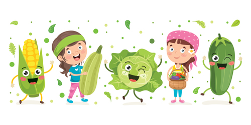 Cute kids and vegetables cartoon vector