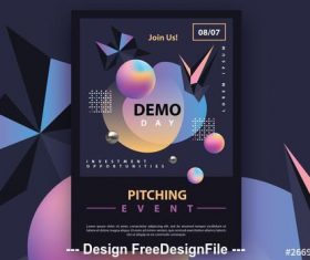Dark futuristic flyer with colorful gradient 3D geometric vector