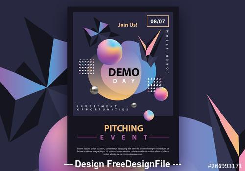 Dark futuristic flyer with colorful gradient 3D geometric vector