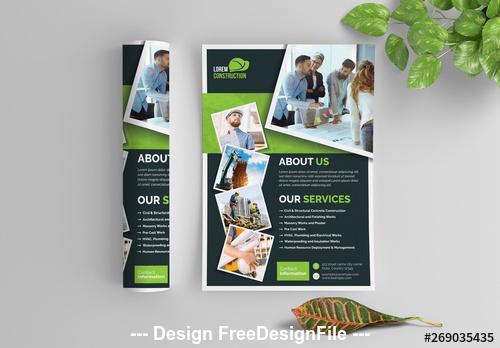 Dark gray and green elements business flyer vector