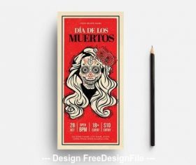 Dia de los muertos flyer with illustrated skull vector