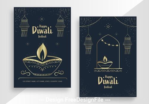 Diwali festival poster with gold vector