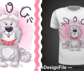 Dog cartoonT-shirt design card vector