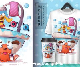 Dog funny cartoon decorative pattern vector