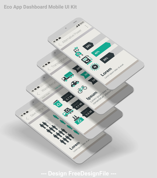 Eco app dashboard mobile ui kit vector free download