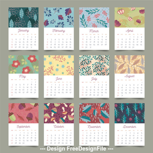 Floral 2020 calendar template vector