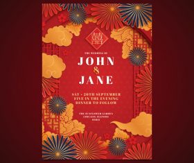 Flower and cloud chinese style wedding design vector