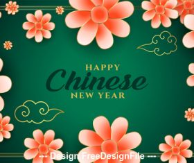Flower and green background chinese new year greeting card vector