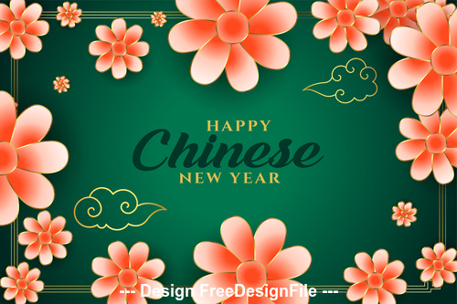 Flower and green background chinese new year greeting card vector