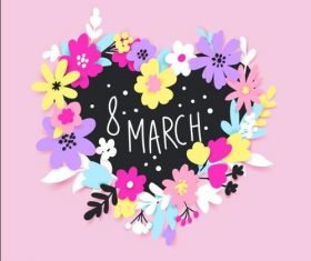 Flowers spell a heart shape womens day greeting card vector