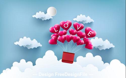 Flying love balloon vector