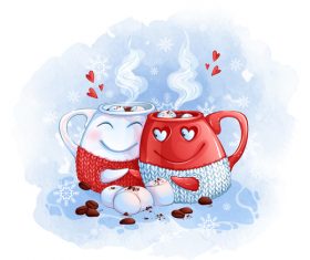 Funny couple cup cartoon illustration vector
