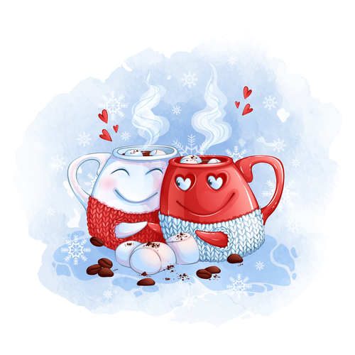 Funny couple cup cartoon illustration vector free download
