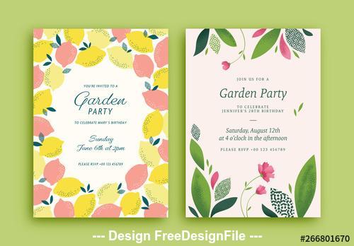 Garden party invitation with lemon and plant vector