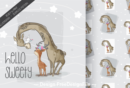 Giraffe and fawn background cartoon decorative pattern vector