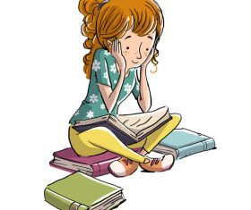 Girl reading book illustration vector