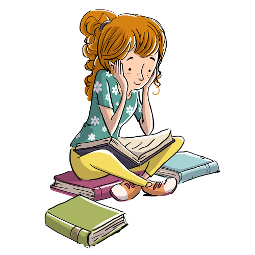 Girl reading book illustration vector