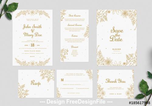 Gold floral wedding invitation vector