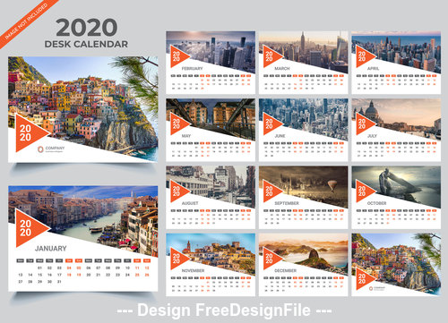 Gray 2020 desk calendar vector template 01