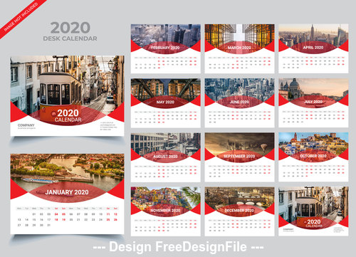 Gray 2020 desk calendar vector template 02