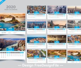 Gray with blue 2020 Desk calendar template vector