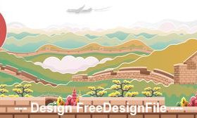 Great wall of china landscape illustration vector
