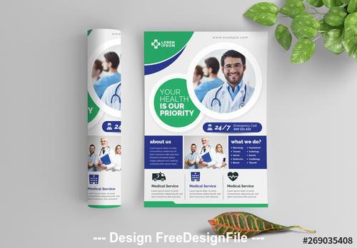 Green and blue medical flyer vector