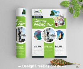 Green business flyer with circular photo elements vector