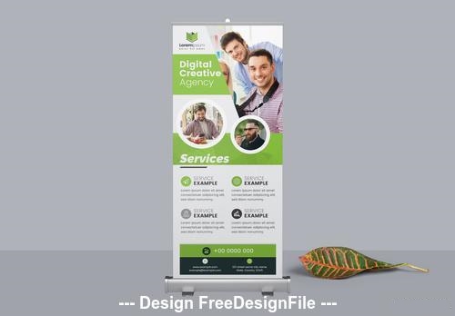 Green roll up banner with circular photo vector