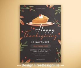 Happy thanksgiving flyer cake and leaves vector