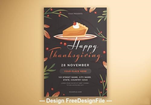 Happy thanksgiving flyer cake and leaves vector