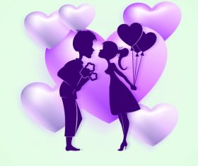 Heart background people silhouette vector