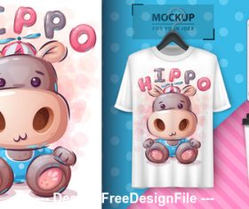 Hippo funny cartoon decorative pattern vector