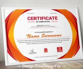 Horizontal red and orange certificate of completion vector