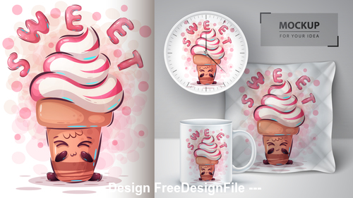 Ice cream cartoon decorative pattern vector
