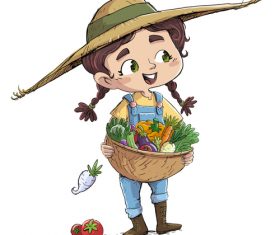 Illustration of children picking vegetables vector