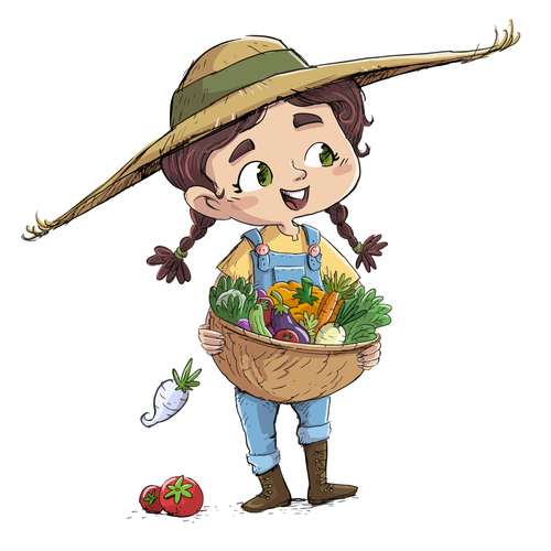 Illustration of children picking vegetables vector