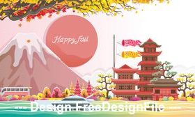 Japanese landscape illustration vector