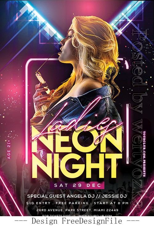 Ladies Neon Night Poster and Flyer PSD Template