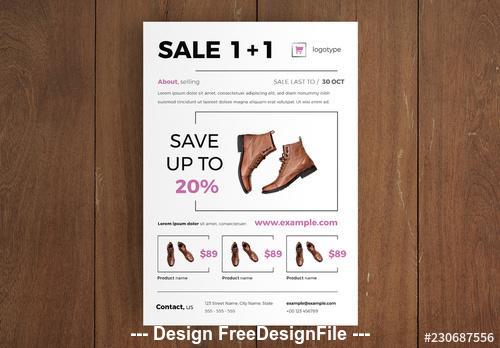 Leather shoes product sale flyer vector