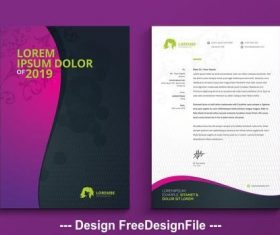 Letterhead with pink to purple gradient wave element vector