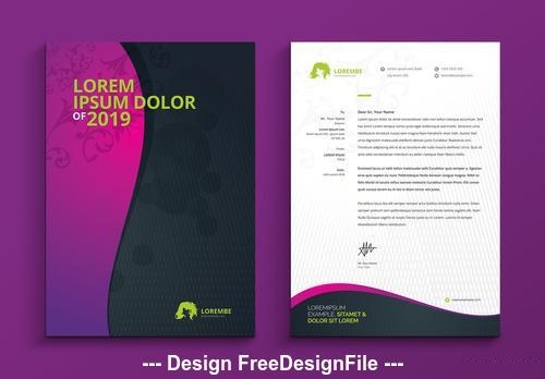 Letterhead with pink to purple gradient wave element vector