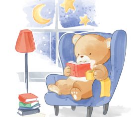 Little bear reading book cartoon vector