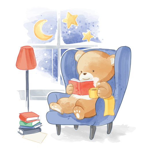 Little bear reading book cartoon vector