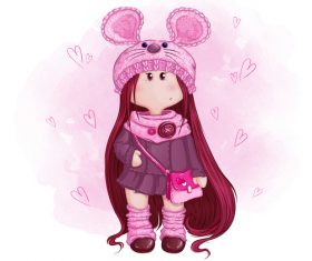 Little girl wearing a rabbit hat cartoon illustration vector