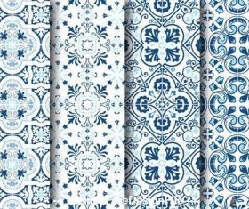 Mediterranean blue tile pattern set vector