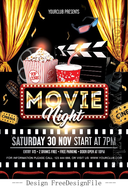 Movie Night Poster and Flyer PSD Template free download