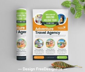 Multicolored travel flyer with circular photo elements vector