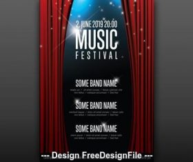 Music festival poster with curtains vector