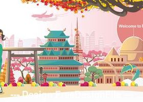 Nagoya landscape cartoon illustration vector